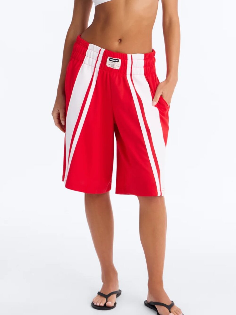 NWOT Leyla Boxer Boxing Long Shorts - Red/White